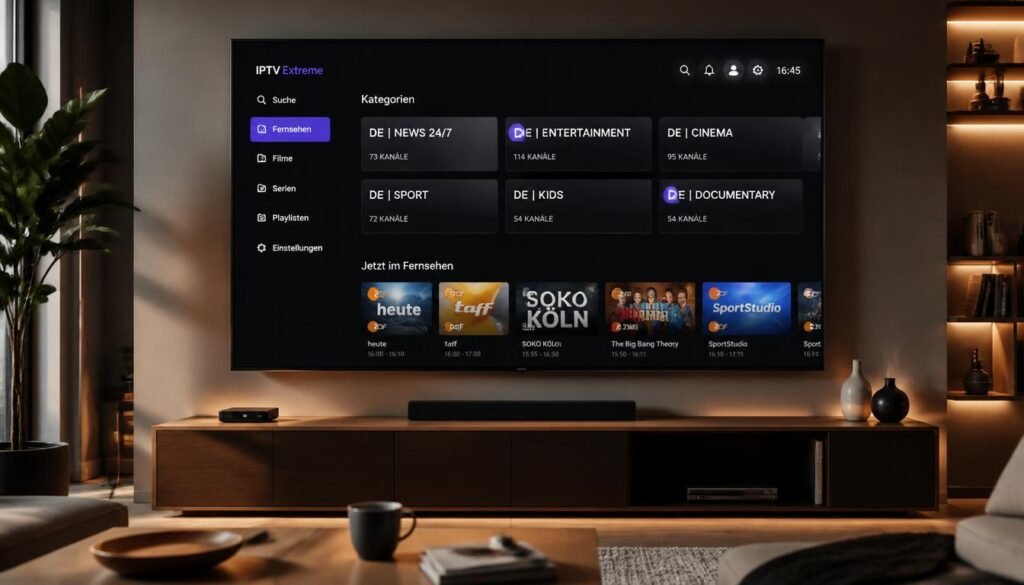 IPTV Extreme App Benutzeroberfläche auf Android TV
