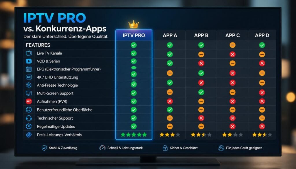 Vergleich zwischen IPTV Pro und anderen IPTV Apps